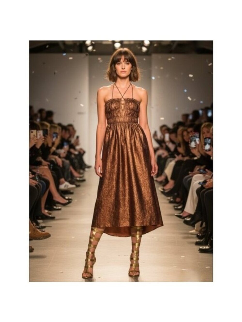 ULLA JOHNSON Seraphina shirred metallic crinkled-taffeta midi dress Size 4